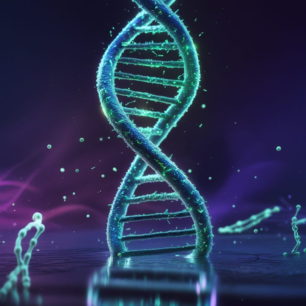 DNA double helix structure representing bioimpedance-based DNA quantification.