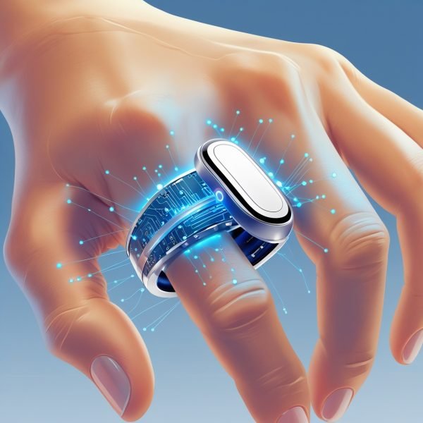 Smart ring with integrated bioimpedance sensors designed for non-invasive vascular health monitoring.